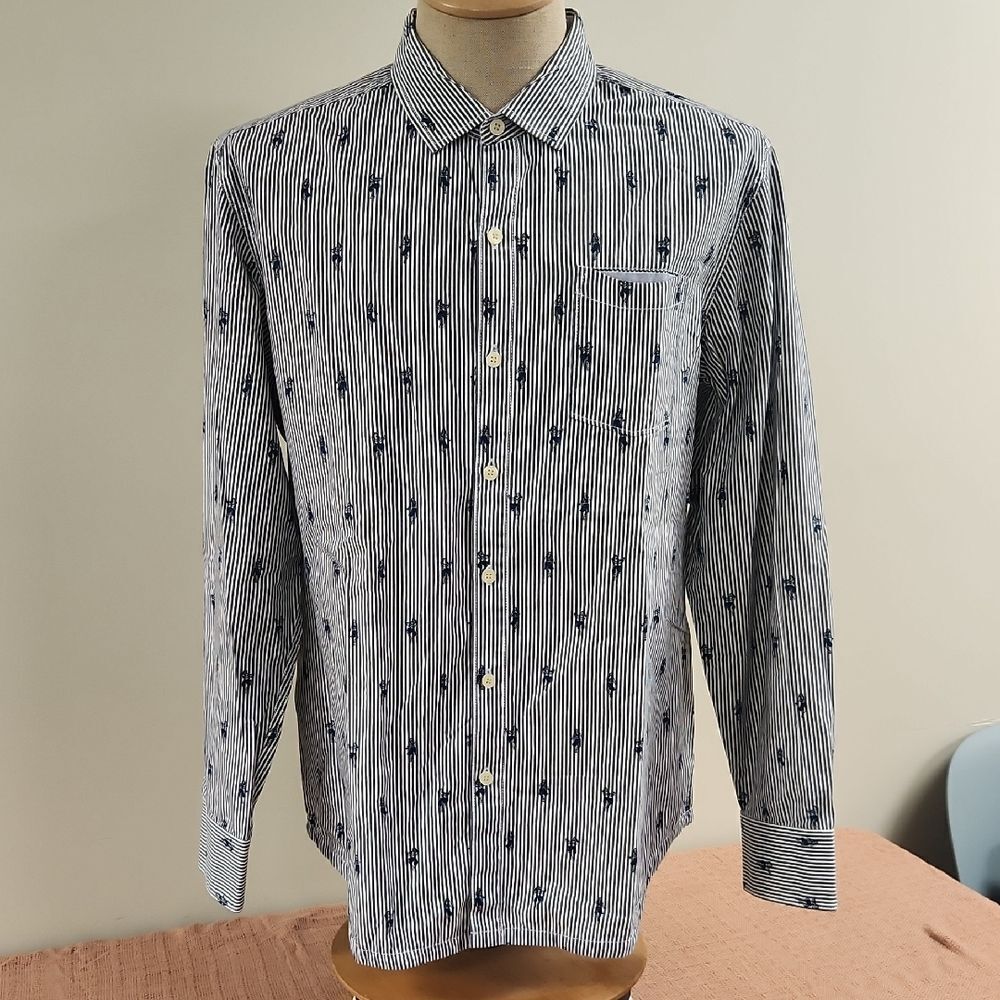 Tommy Bahama PIn Stripe Hula Girl Collared Shirt L